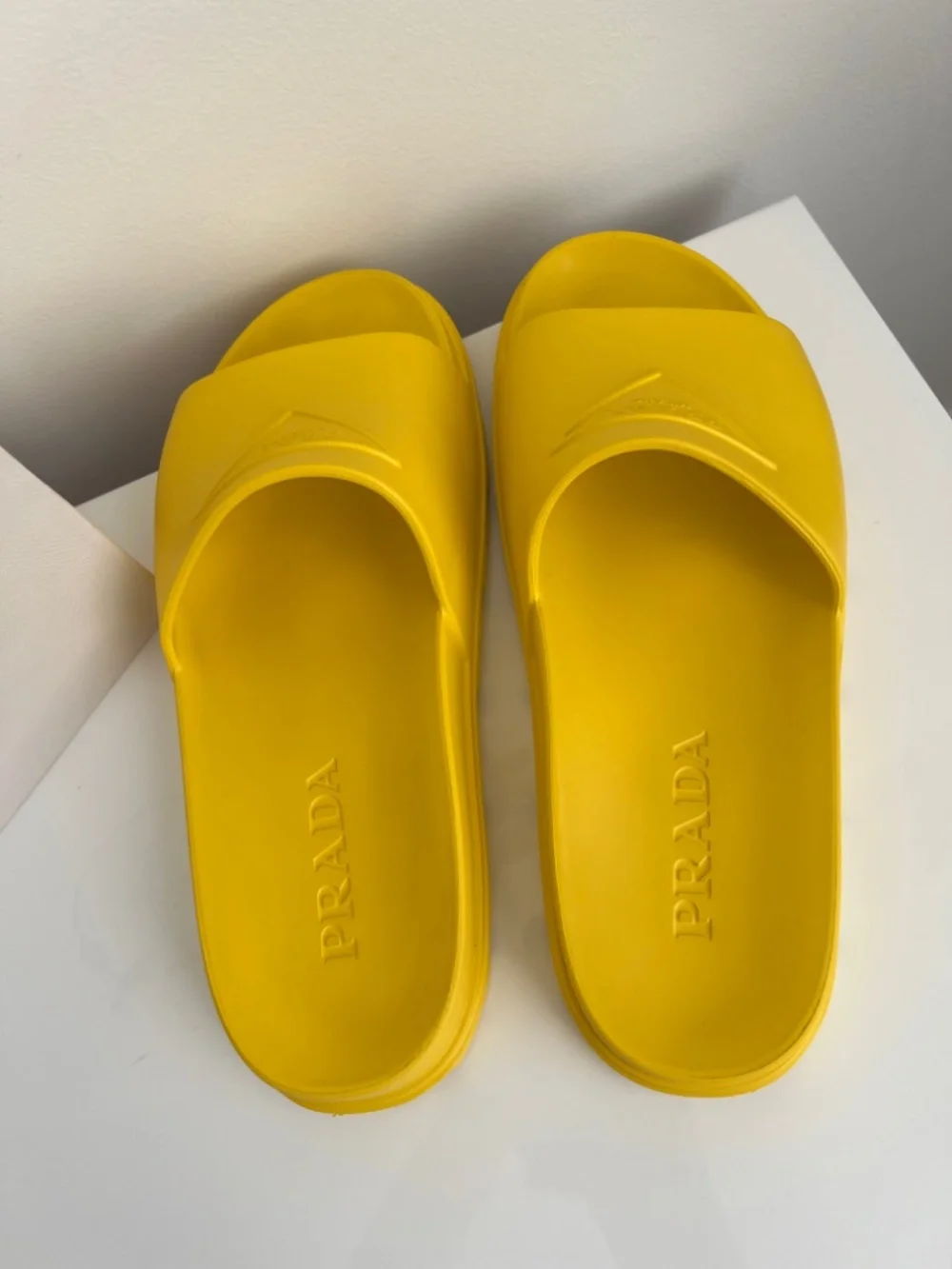 Prada Men's Slide Sandals Yellow Rubber Platform Logo Size 9 US 10 EU 43 Italy